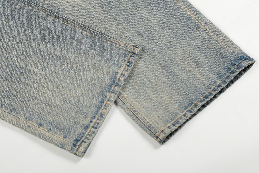 Washed Distressed Denim Straight Leg Pants | Tajstylo