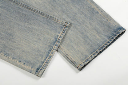 Washed Distressed Denim Straight Leg Pants | Tajstylo