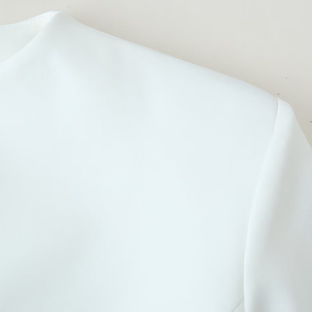 White Stand Collar Waist Cinching Dress | Tajstylo
