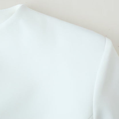 White Stand Collar Waist Cinching Dress | Tajstylo