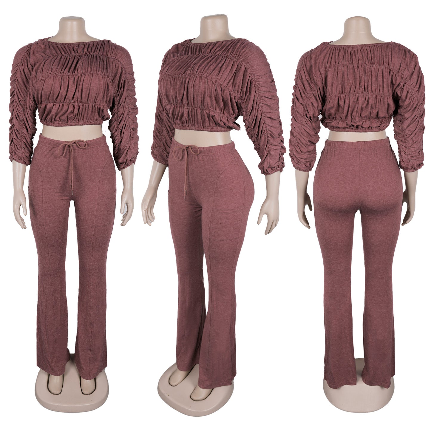 Flattering Two Piece Set with Crop Top and Flared Pants | Tajstylo