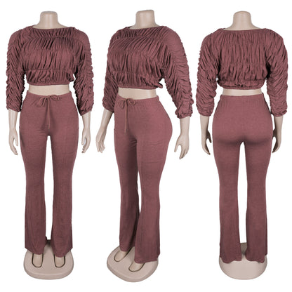 Flattering Two Piece Set with Crop Top and Flared Pants | Tajstylo