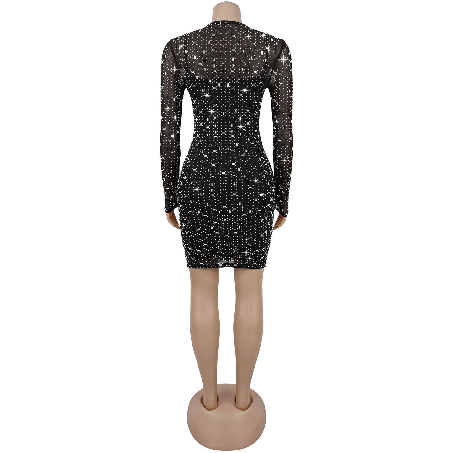 Sexy Mesh Rhinestone Bodycon Mini Dress | Tajstylo