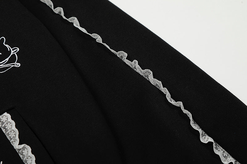 Lace Spliced Hooded Sweatshirt | Tajstylo