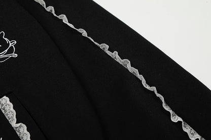 Lace Spliced Hooded Sweatshirt | Tajstylo