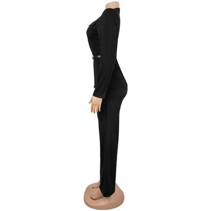 Slimming Belted Long Sleeve Top and Pants Set | Tajstylo