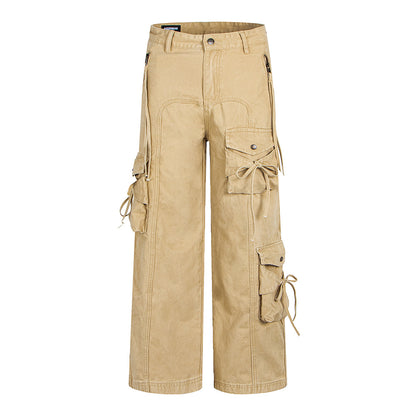 Spicy Girl Multi Pocket Bow Drawstring Cargo Flared Jeans | Tajstylo