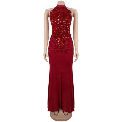 Fitted Sequin Velvet Split Dress | Tajstylo