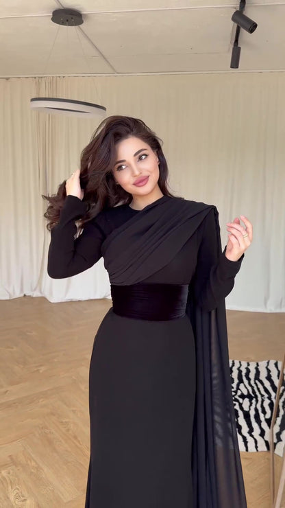 Velvet Cape Long Sleeve Dress | Tajstylo