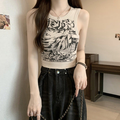 Woman wearing Cartoon Print Camisole Top in a sunny park