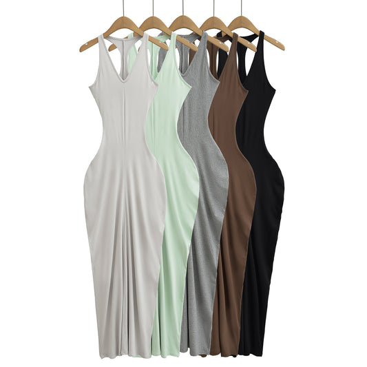 V-Neck Cinched Sleeveless Dress | Tajstylo
