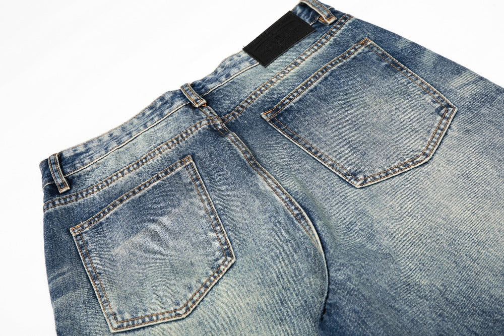 Washed Blue Straight Leg Denim Pants | Tajstylo