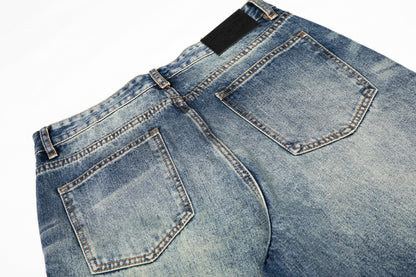 Washed Blue Straight Leg Denim Pants | Tajstylo