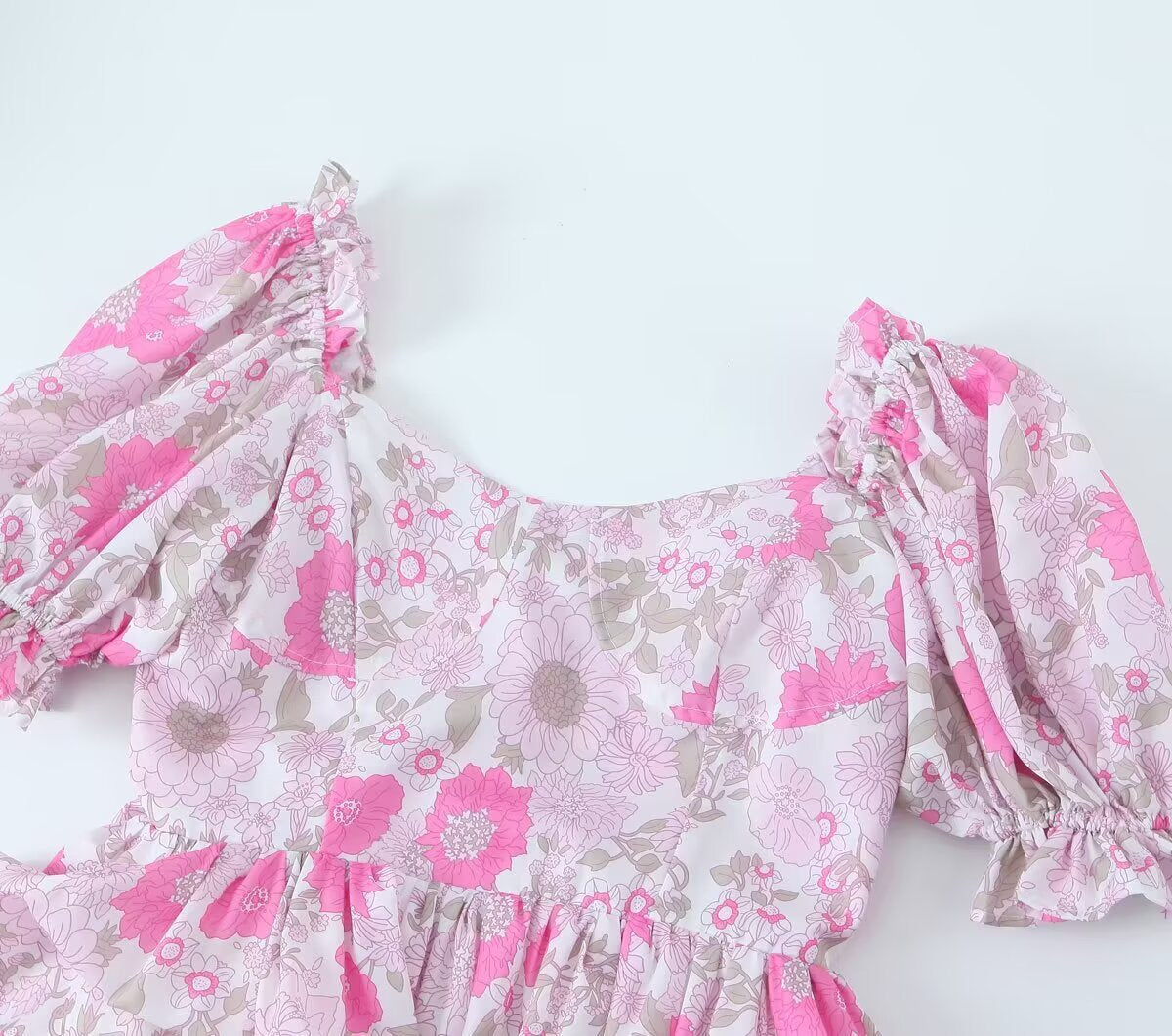 Floral A-Line Long Dress with Puff Sleeves | Tajstylo