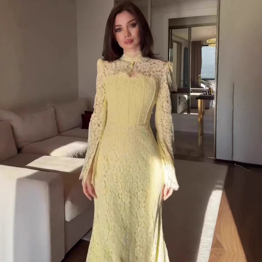 Elegant Lace Long Sleeve Dress | Tajstylo