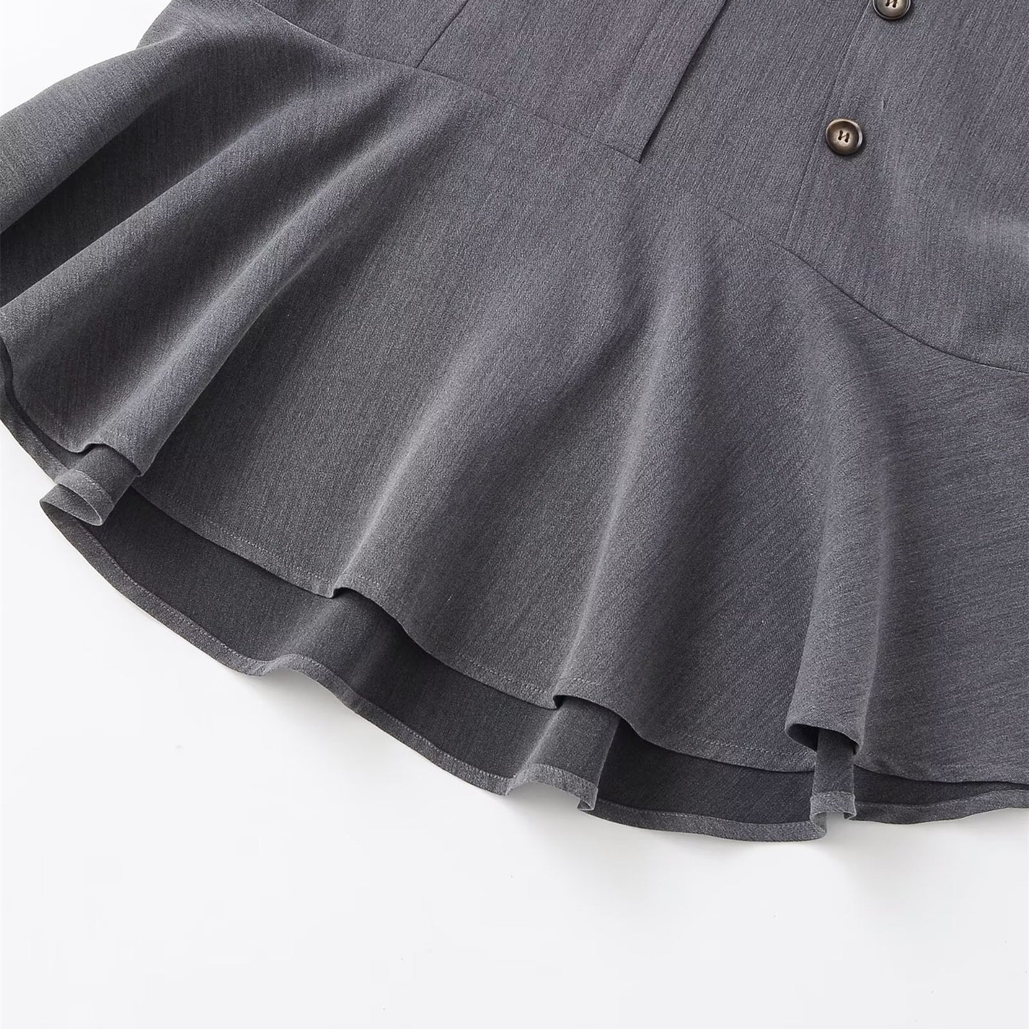 Gray Double Breasted Shoulder Pad Dress | Tajstylo