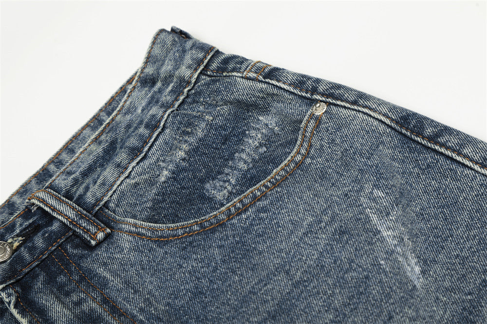 Distressed Blue Punk Straight Fit Jeans | Tajstylo