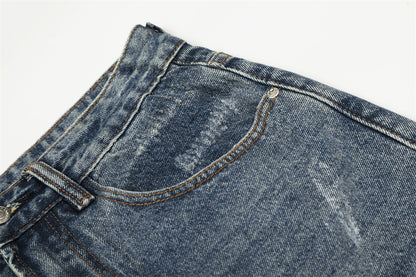 Distressed Blue Punk Straight Fit Jeans | Tajstylo