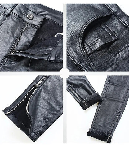 Black PU Leather Warm Fleece Pants | Tajstylo