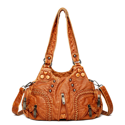 Women's Vintage Shell-Shape PU Leather Large Capacity Shoulder Crossbody Bag – Front View | TajStylo