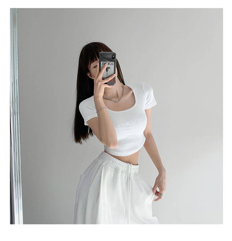 Vintage Letter Embroidery Fitted Bodysuit | Tajstylo