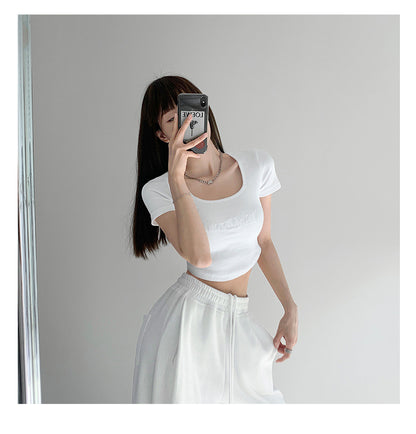 Vintage Letter Embroidery Fitted Bodysuit | Tajstylo