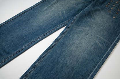 Edgy Square Stud Denim Pants | Tajstylo