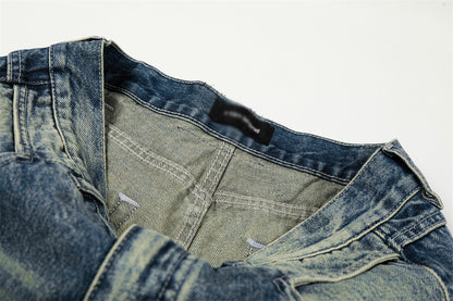 Washed Denim Straight Leg Pants | Tajstylo