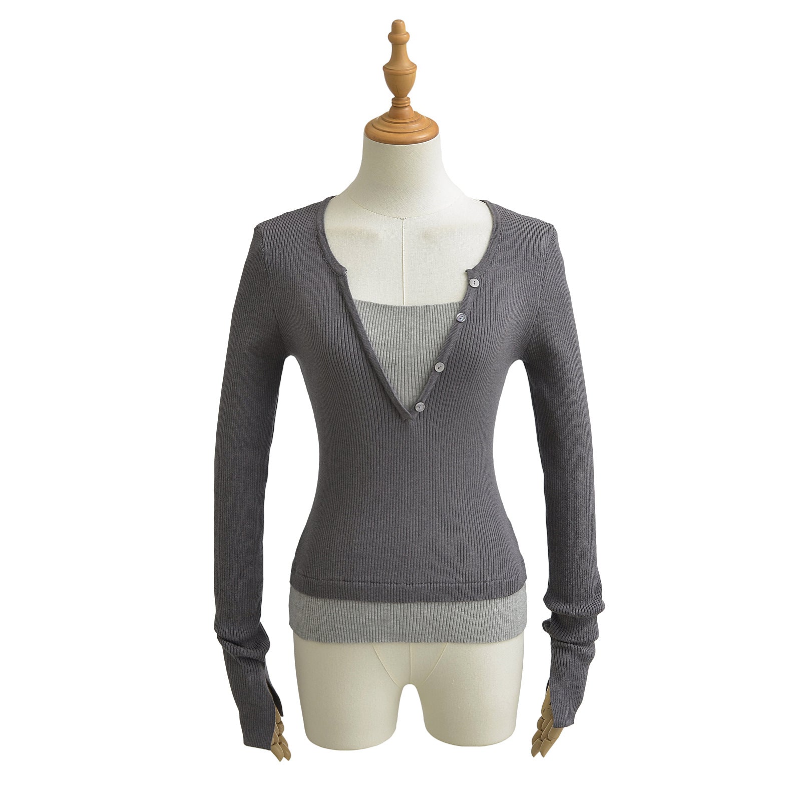 Woman wearing Color Block Boat Neck Long Sleeve T-Shirt in a casual office setting