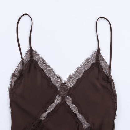 Lace Satin Texture Suspender Dress | Tajstylo