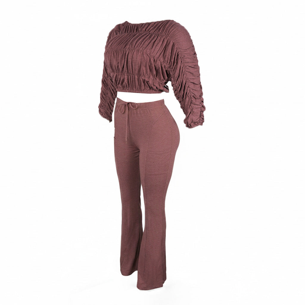 Flattering Two Piece Set with Crop Top and Flared Pants | Tajstylo