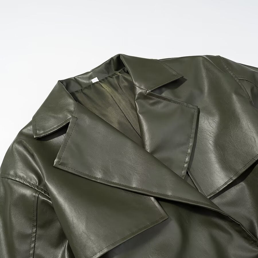 Long Lace Up Leather Jacket | Tajstylo