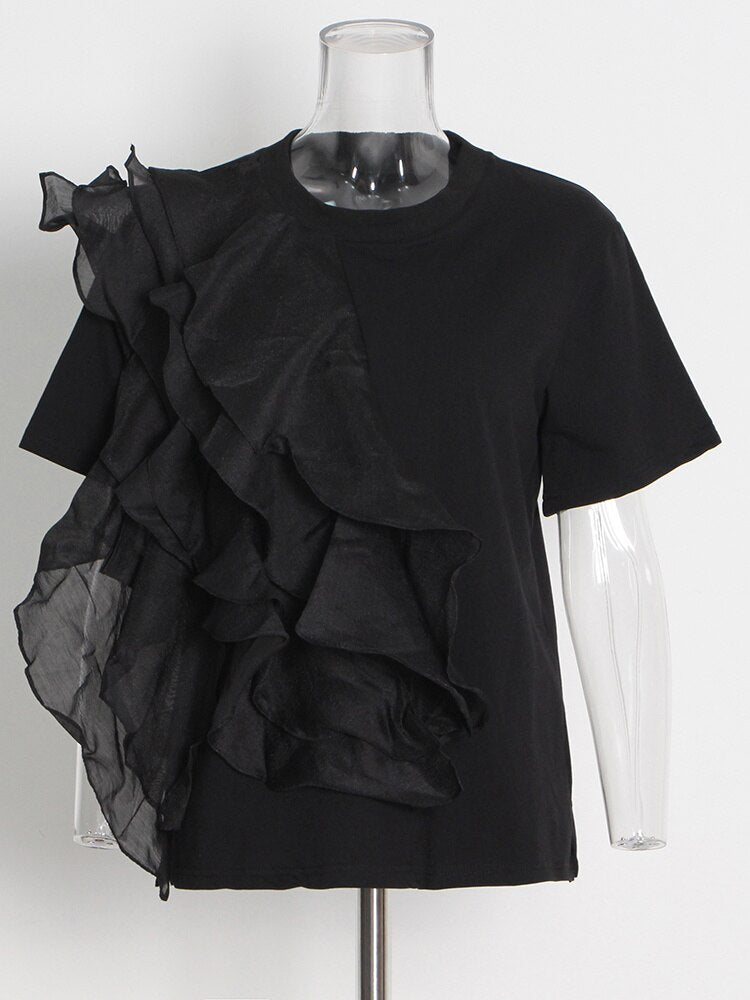 Patchwork Ruffle T-Shirt | Tajstylo