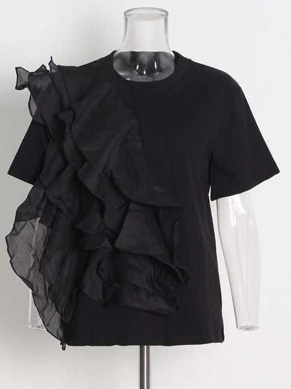 Patchwork Ruffle T-Shirt | Tajstylo