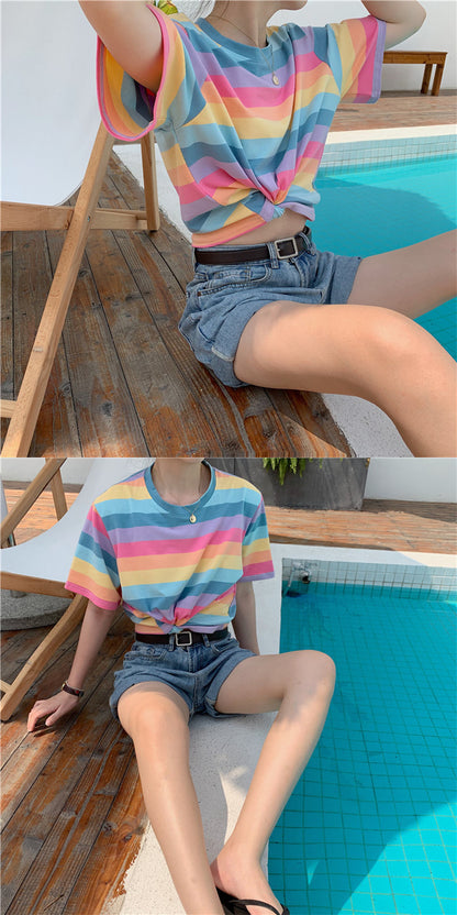 Rainbow Stripe Loose T Shirt | Tajstylo