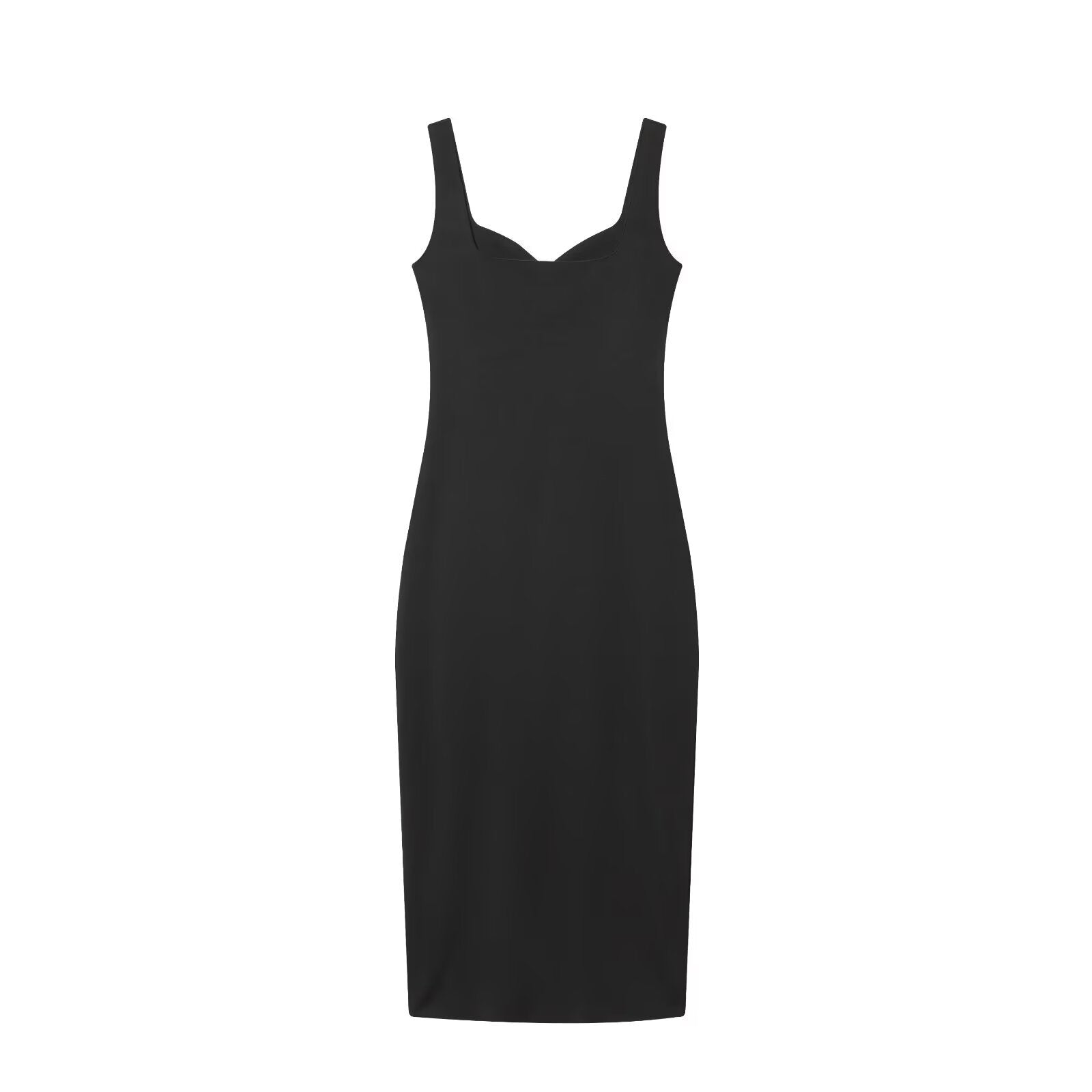 Woman wearing Shining Heart Shaped Collar Wide Suspender Midi Dress in a summer setting