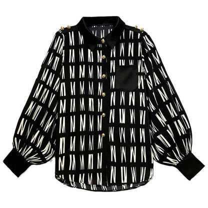 Woman wearing Office Lady Turn Down Collar Blouse in a professional setting