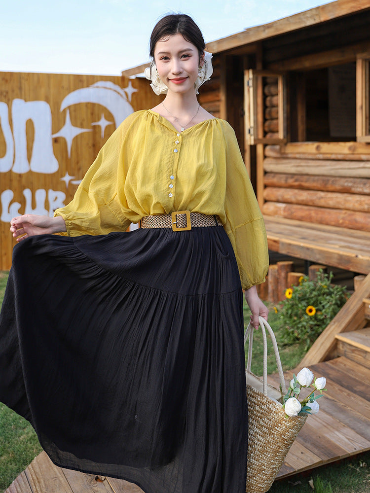 Belt Double Pocket Skirt | Tajstylo