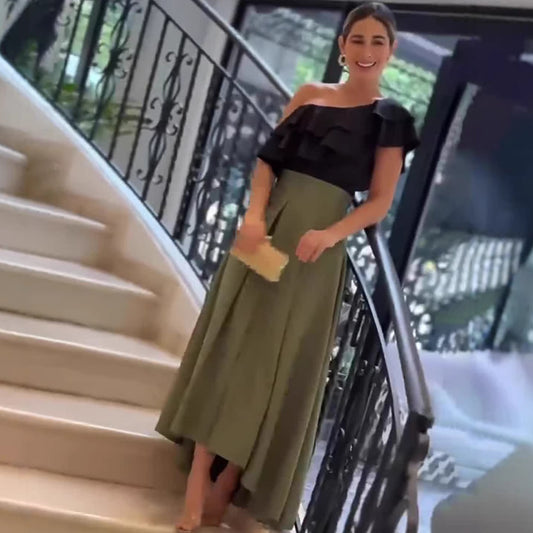 Off-Shoulder Color-Blocked Dress | Tajstylo