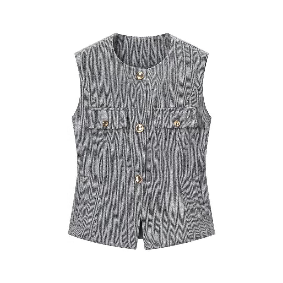 Woman wearing Herringbone A-Line Vest and Flared Leggings Set in a casual setting
