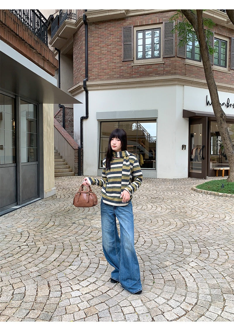 Woman wearing Chic Straight Leg Jeans in a casual setting