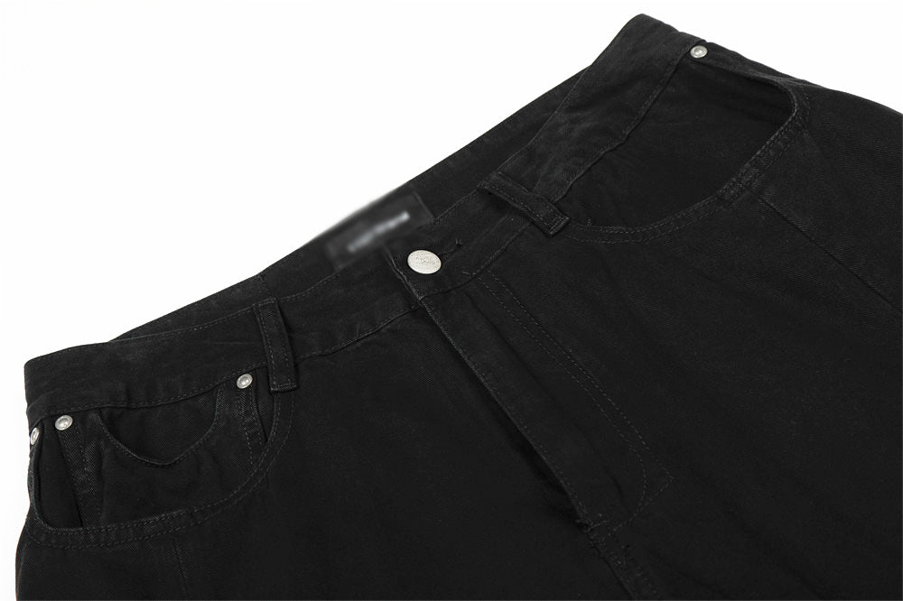 Distressed Black Denim Straight Leg Pants | Tajstylo