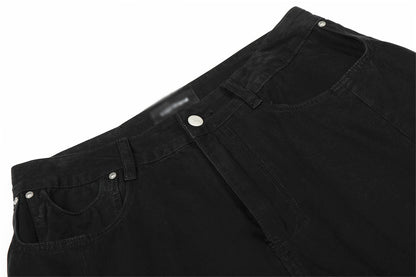 Distressed Black Denim Straight Leg Pants | Tajstylo