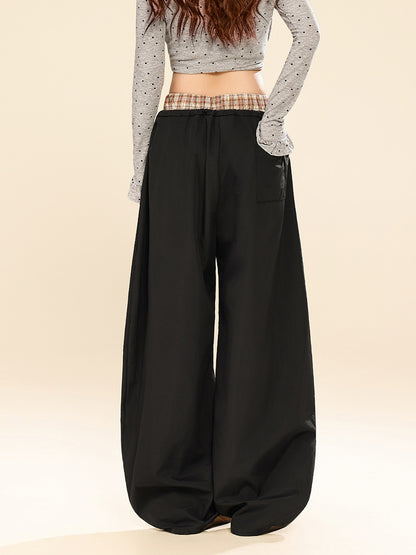Plaid Patchwork Wide Leg Pants | Tajstylo