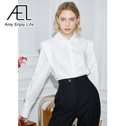 Woman wearing Elegant Long Sleeve Lapel Blouse in a professional setting