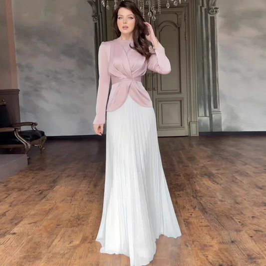 Color-Blocked Long Sleeve Suit Dress | Tajstylo