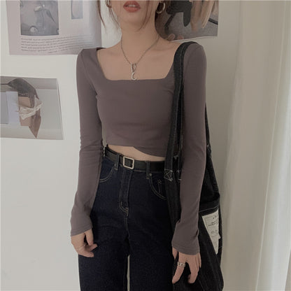 Slim Fit Long Sleeve Square Neck Top | Tajstylo