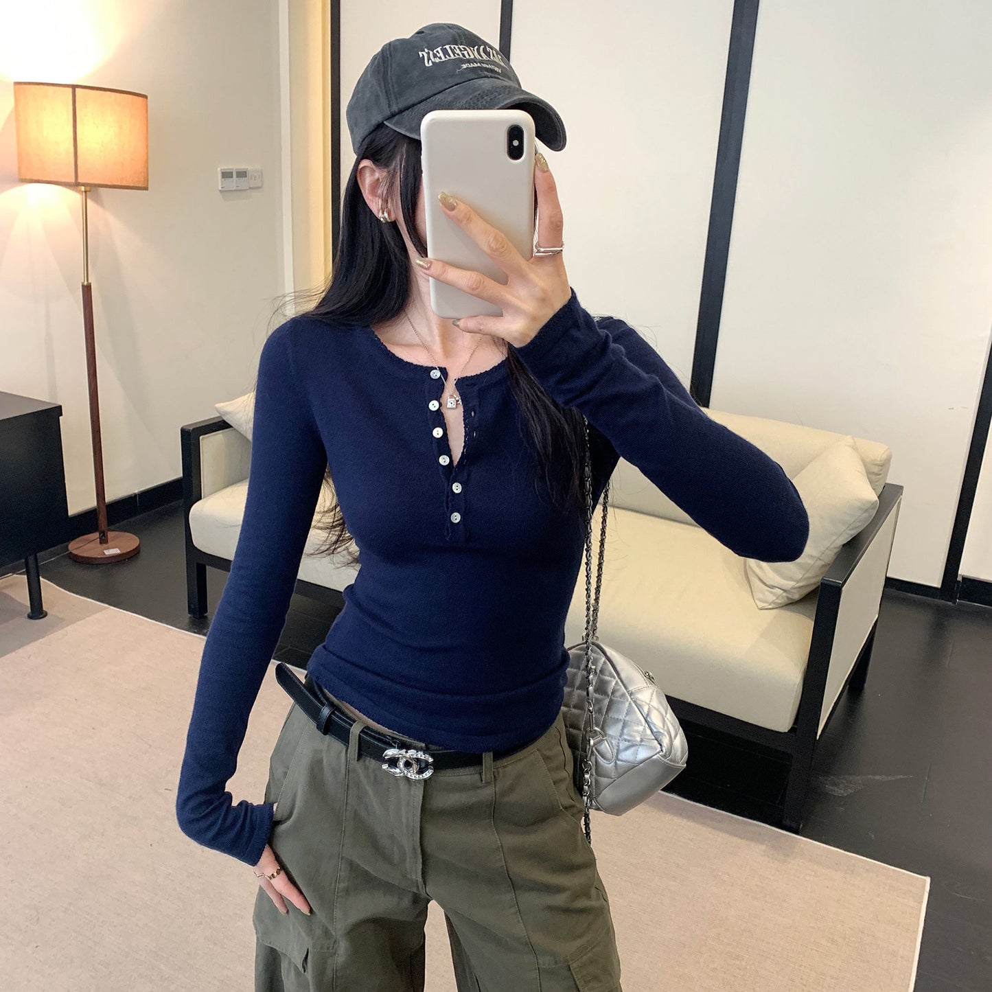 Woman wearing Long Sleeve Knit Top for Women in a casual setting