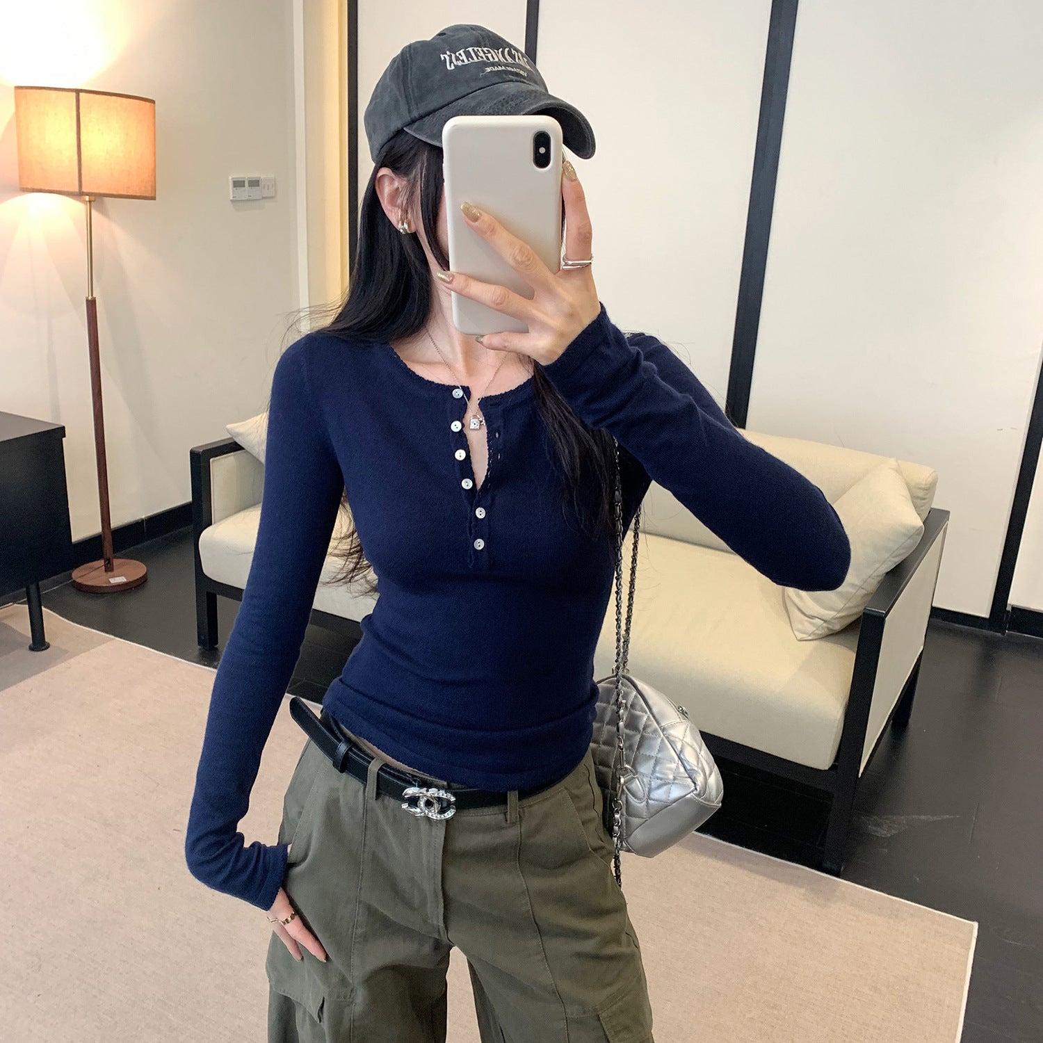 Woman wearing Long Sleeve Knit Top for Women in a casual setting