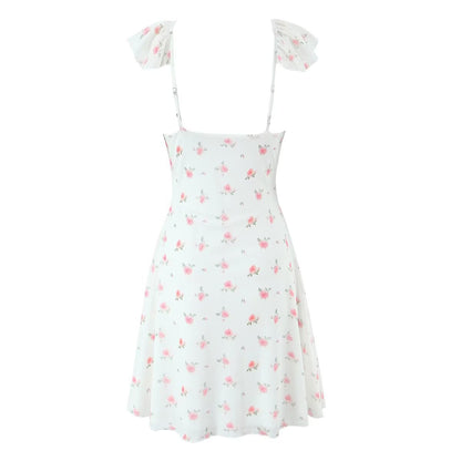 Halter Neck Lace Tie Back Printed Dress | Tajstylo